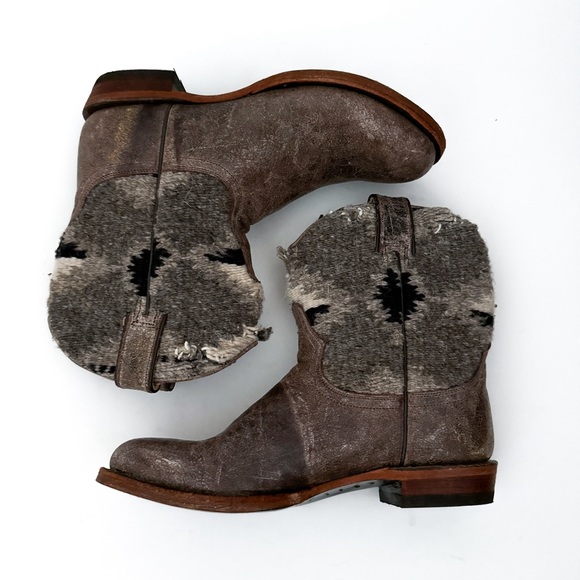 Stetson Sandia Serape Aztec Textile Western Leather Ankle Round Toe Boots - Picture 5 of 7